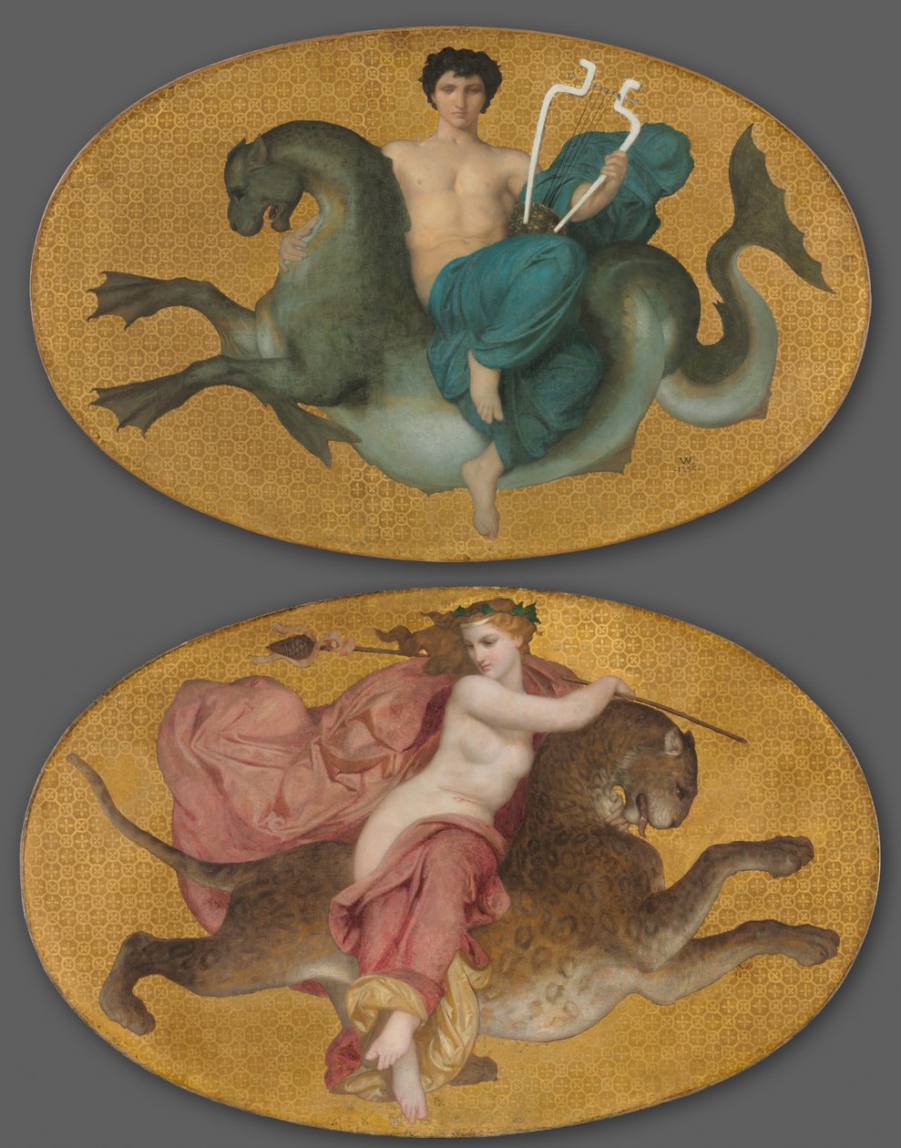 Arion em um cavalo marinho e bacante em uma pantera (par) de William Adolphe Bouguereau