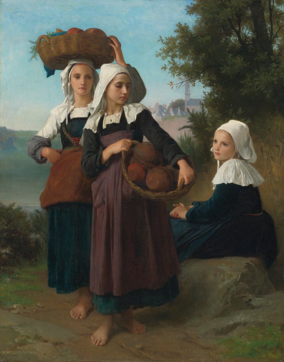 Jovens raparigas de Fouesnant regressam do mercado de William Adolphe Bouguereau