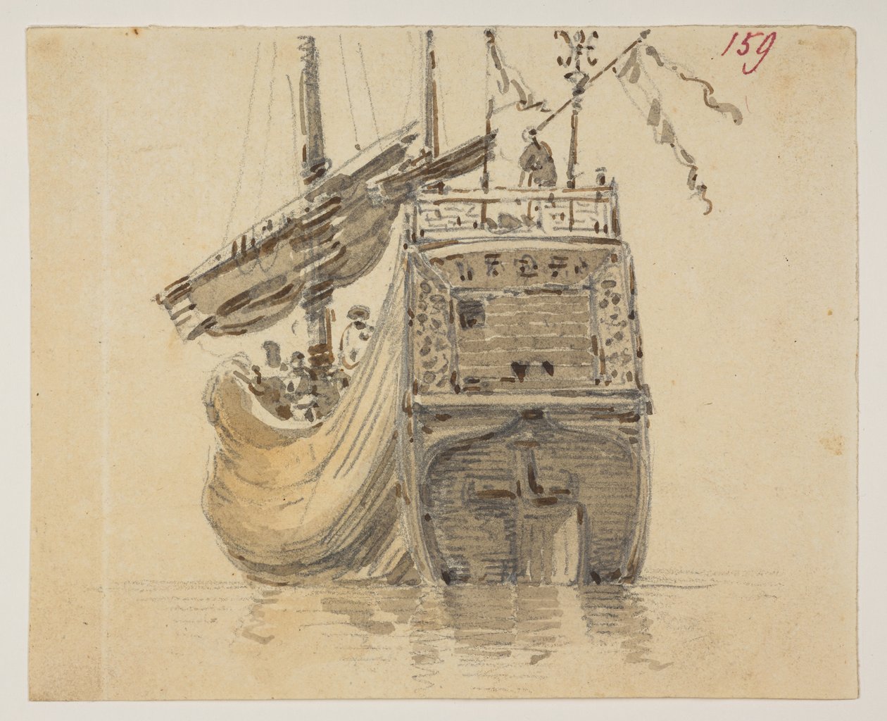 159 Um barco, de um Álbum de 372 desenhos de paisagens, costas, trajes e vida quotidiana feitos durante a embaixada de Lord Macartney no Imperador da China, entre 1792 e 1794 (lápis e aguarela sobre papel) de William Alexander