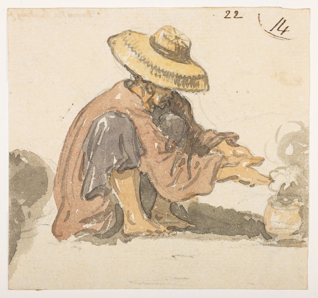 22 Homem, provavelmente de Turon Bay. de um Álbum de 372 desenhos de paisagens, costas, trajes e vida quotidiana feitos durante a embaixada de Lord Macartney junto do Imperador da China, entre 1792 e 1794 (lápis e aguarela sobre papel) de William Alexander