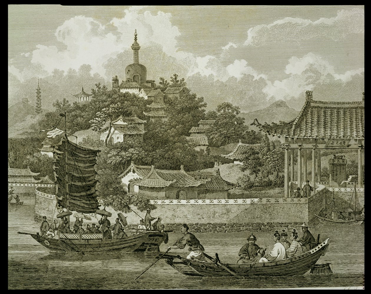 Uma vista dos jardins do palácio imperial, Pequim, detalhe, gravado por Samuel Smith, bar. por G. Nicol, 1796 de William Alexander