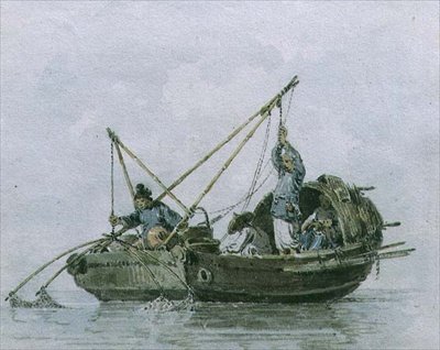 Pescadores chineses em uma sucata (aquarela) de William Alexander