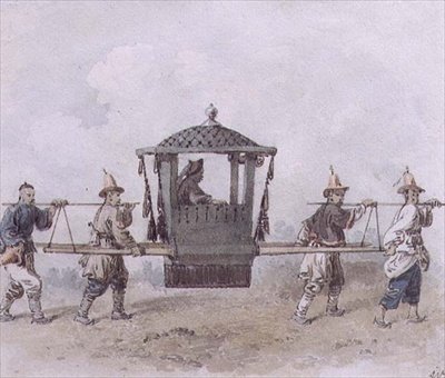 Servidores chineses com palanquim (aguarela) de William Alexander