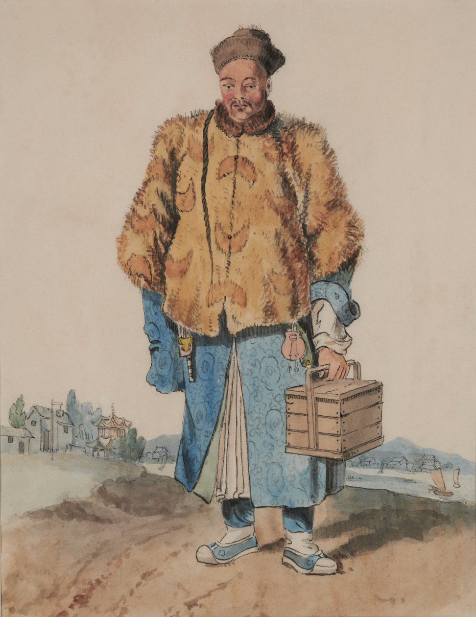 Homem em traje chinês (segurando uma caixa na mão esquerda) de William Alexander