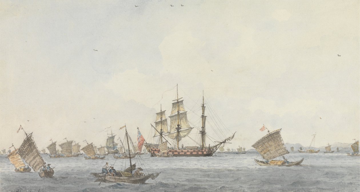 O Hindostan no Anchor no Estreito de Mi-a-tau da Cidade de Ten-choo-fou na Entrada do Golfo de Pekin de William Alexander