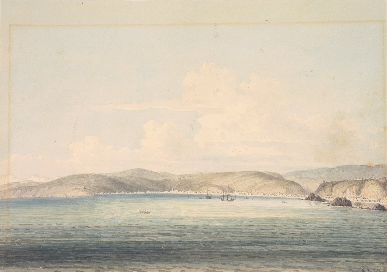 A aldeia de Almandral na baía de Valparaíso, com vista para os Andes de William Alexander