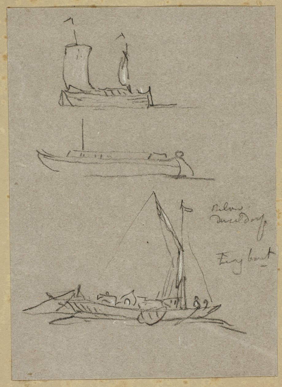 Três esboços de barcos fluviais de Dusseldorf de William Alfred Delamotte