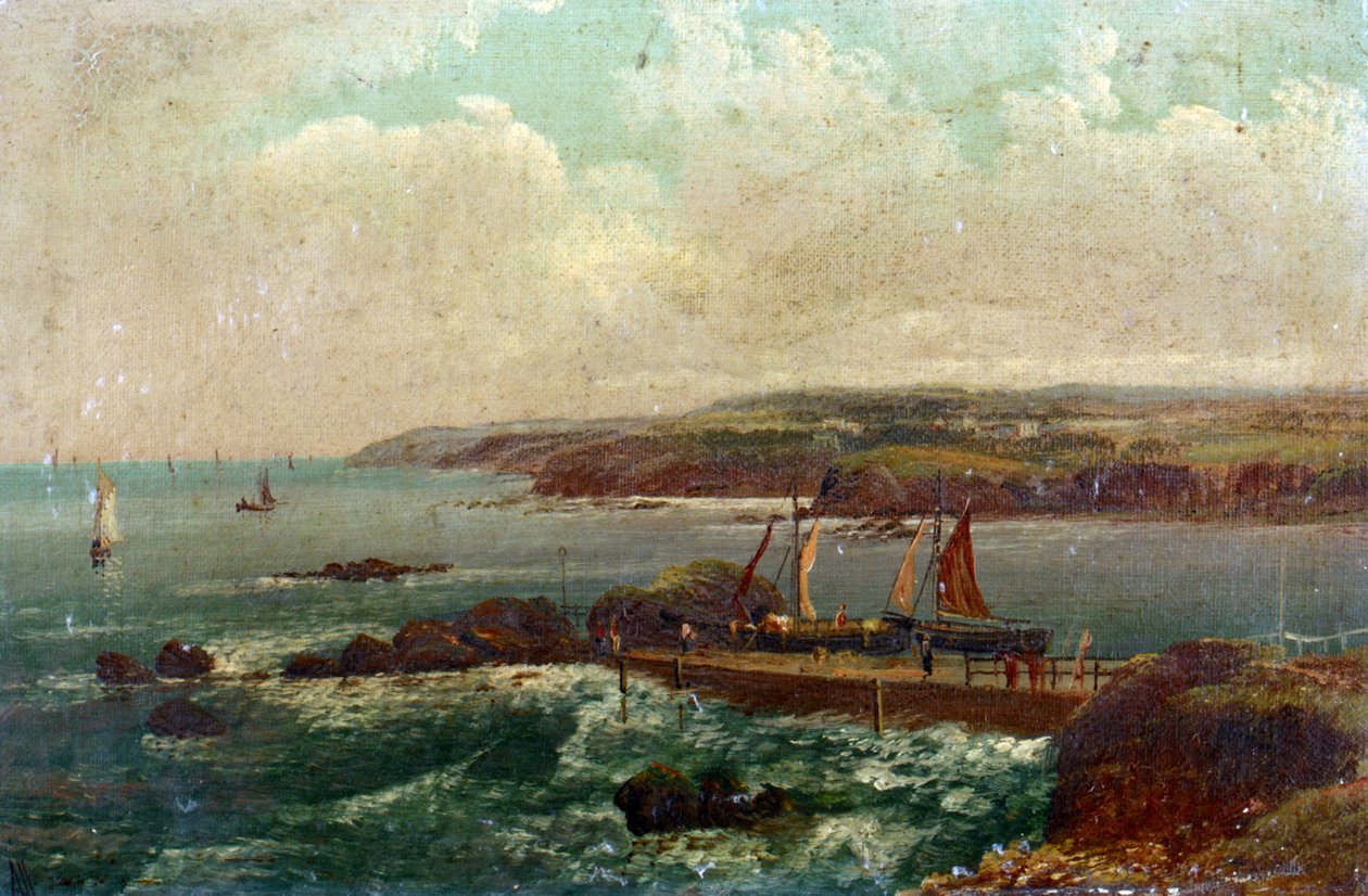 Porto de Bude, em Devon (Inglaterra). Óleo sobre tela de William Allan (1782-1850). de William Allan