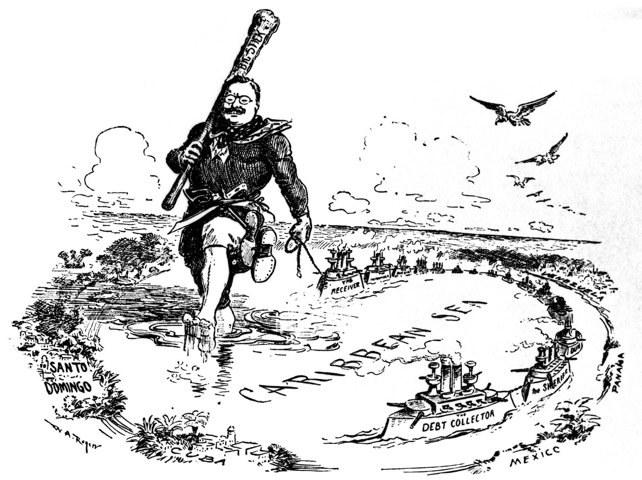 O Big Stick no mar do Caribe. Caricatura em Theodore Roosevelt, 1904