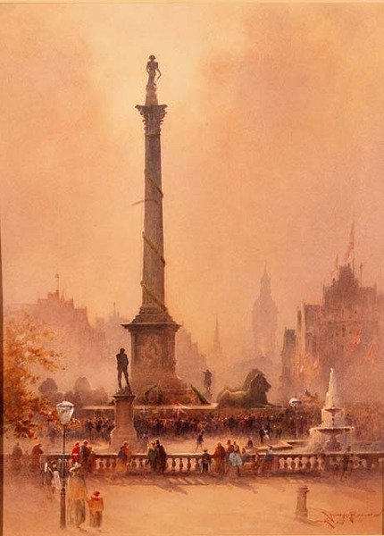 A Celebração do Dia de Trafalgar, Trafalgar Square (aguarela sobre papel) de William Allister Macdonald