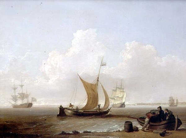 Um kaag holandês e outros navios holandeses ao largo da costa da Holanda de William Anderson