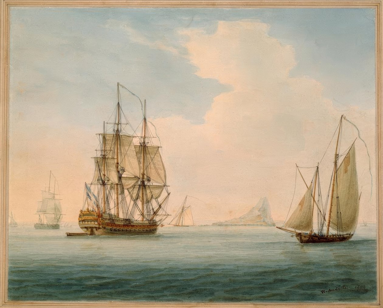 Man-of-War britânico - aquarela por W. Anderson, 1804 de William Anderson
