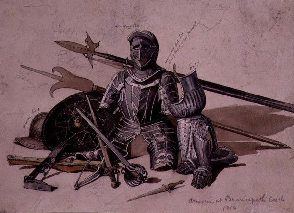 Estudo de armaduras e armas no Castelo Brancepeth, Durham de William Andrews Nesfield