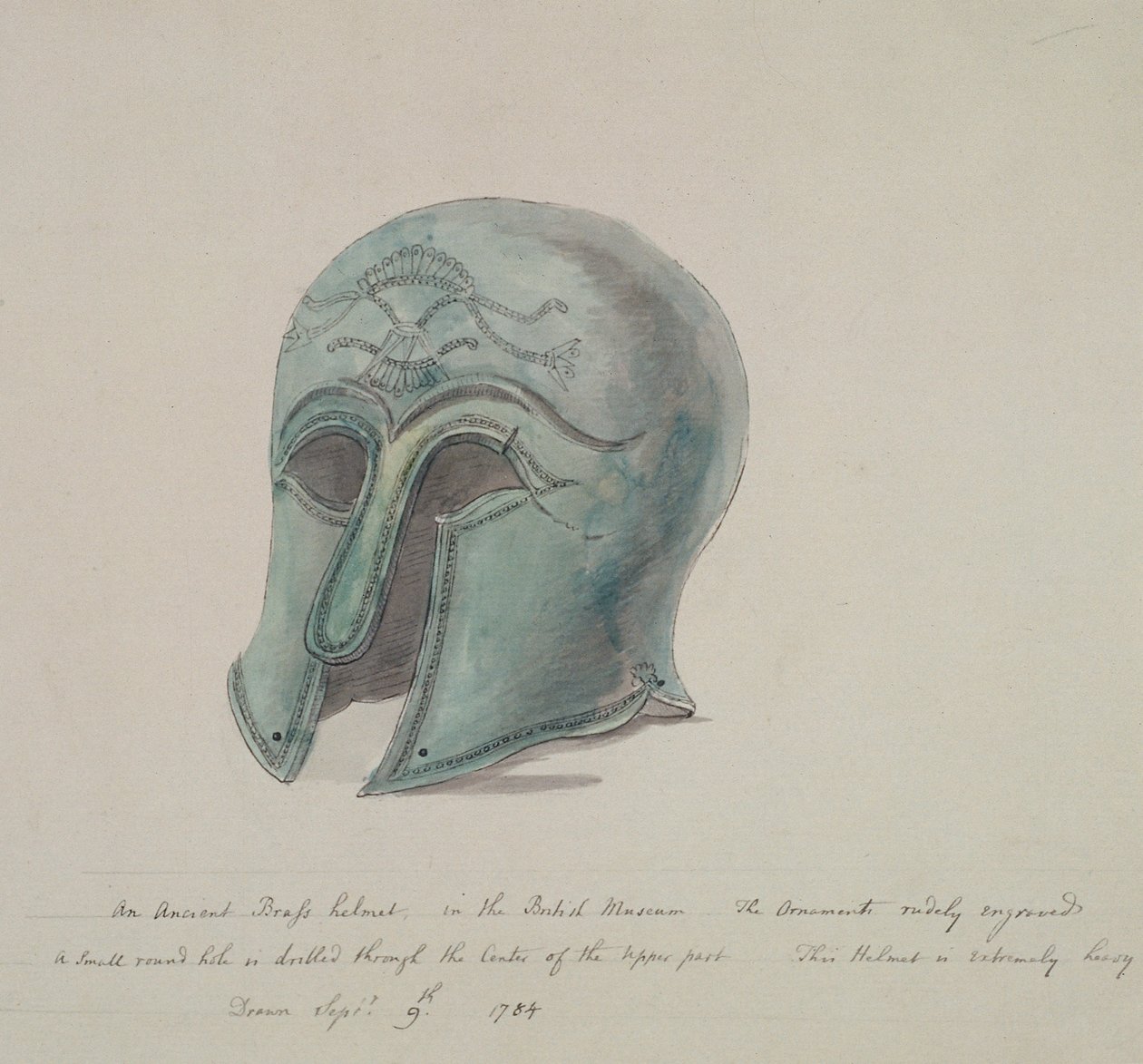 Antigo capacete de latão do Museu Britânico, Holborn, Londres, 1784 de William Angus