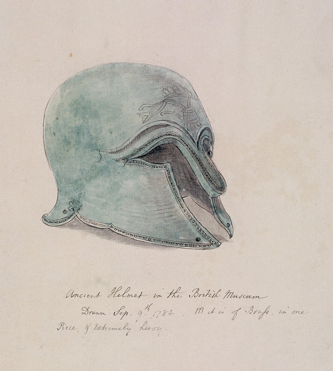 Antigo capacete de latão do Museu Britânico, Holborn, Londres, 1784 de William Angus