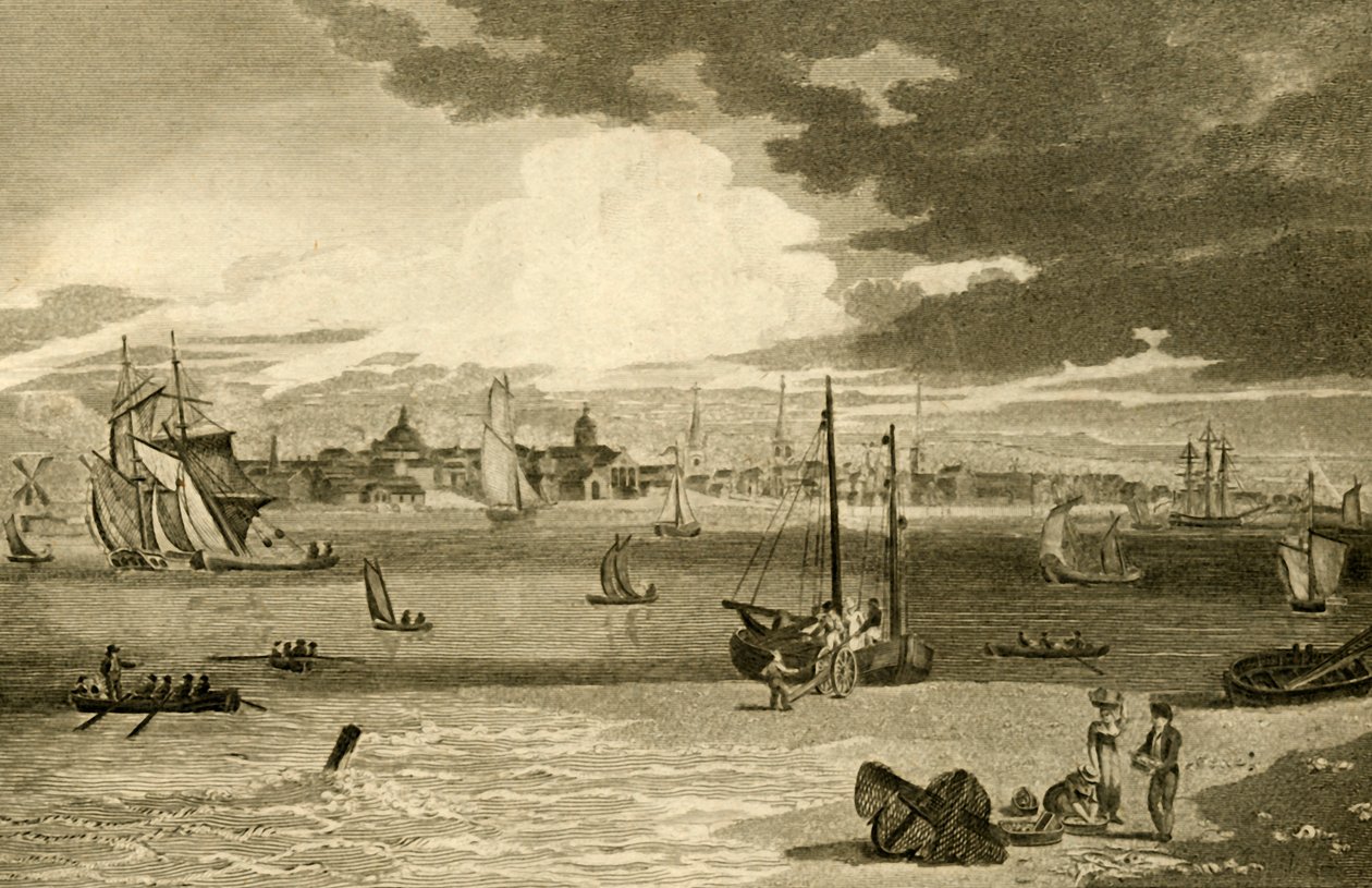 "Vista de Liverpool, do ferry, Lancashire", 1808.   de William Angus