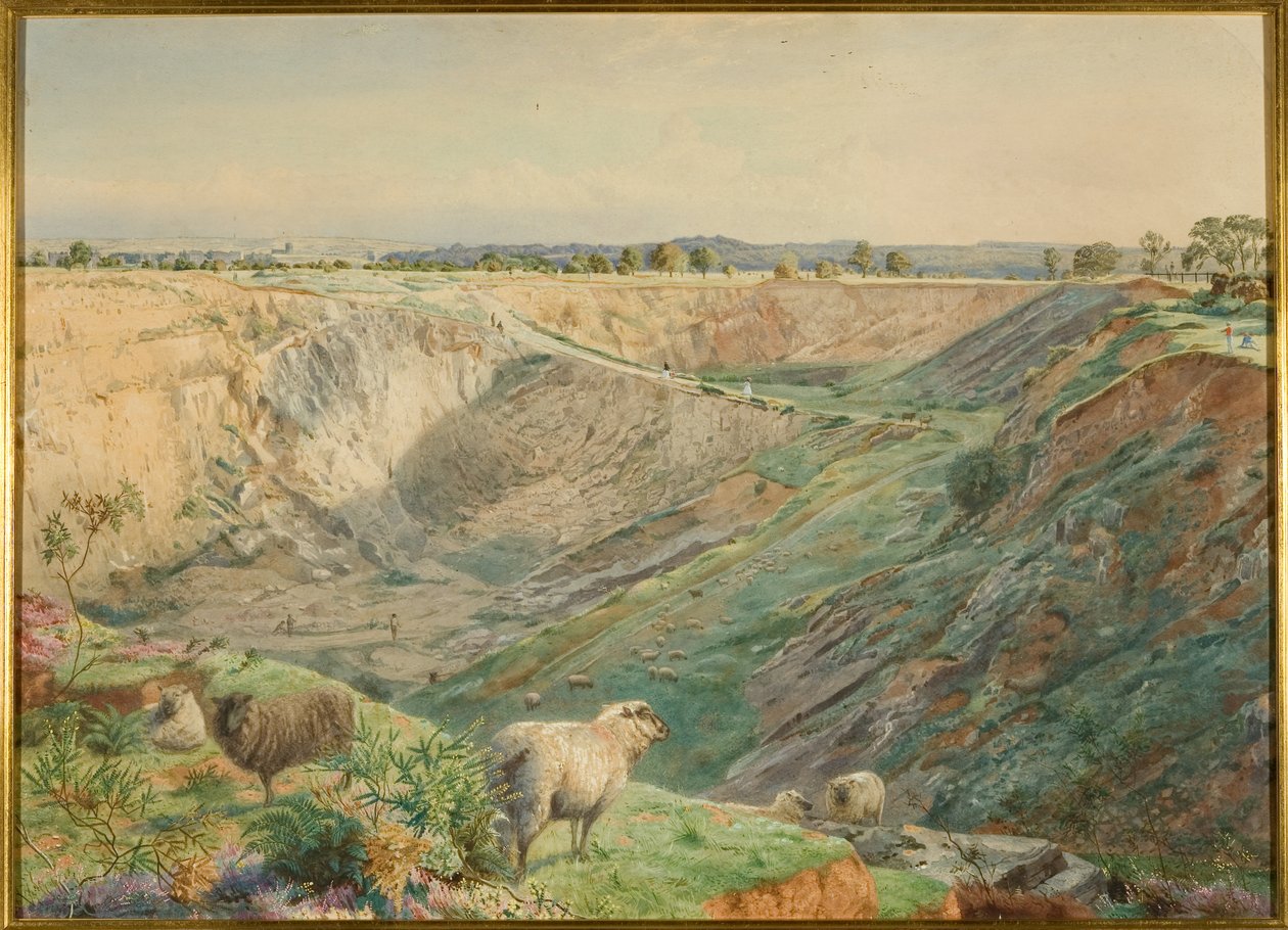Pedreira em Durdham Down, c.1865 (aquarela e bodycolour sobre papel) de William Arnee (attr. to) Frank