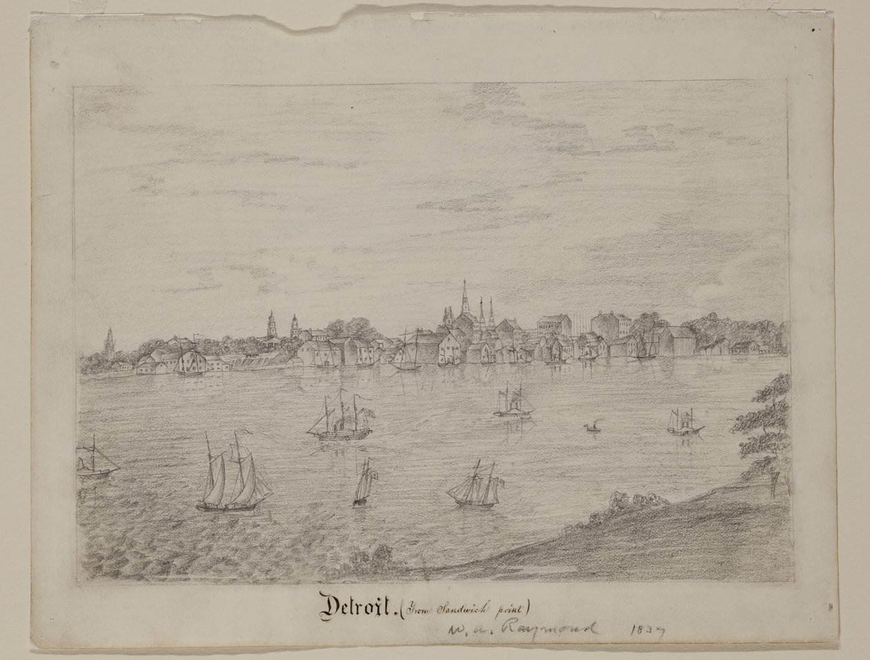 Detroit, c.1837 (lápis de grafite em papel branco wove) de William Asa Raymond