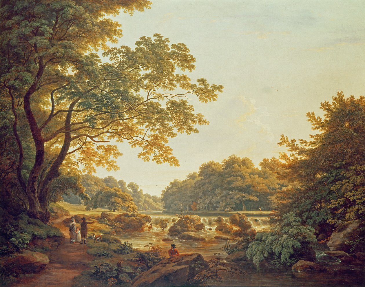 Figuras de um açude no rio Clodiagh na floresta de Charleville, condado de Offaly, 1801 de William Ashford
