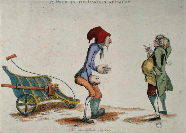 A Peep in the Garden at Hayes, Maio de 1773 (gravação a cores) de William Austin