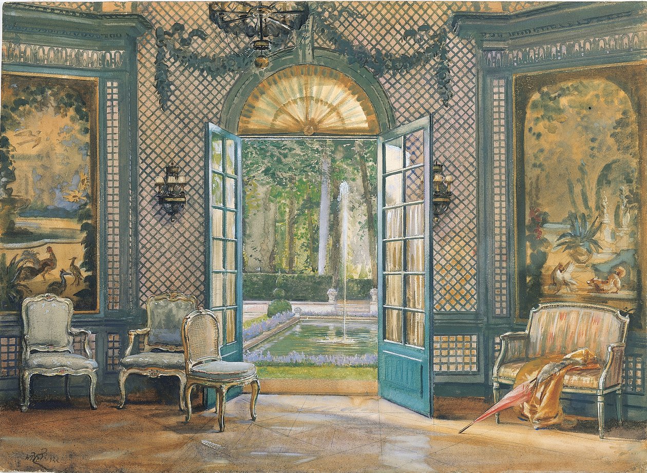 Sala de música &39;Villa Trianon&39;, c.1920s (w - c no papel) de William B. E. Rankin