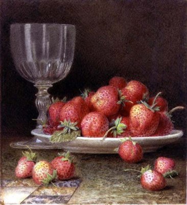 Morangos e um Vidro (aguarela) de William B. Hough