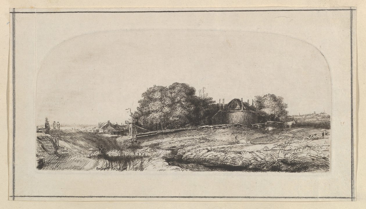 Ajardine com uma cópia de Haybarn e de um rebanho dos carneiros, 1750-1810. de William Baillie