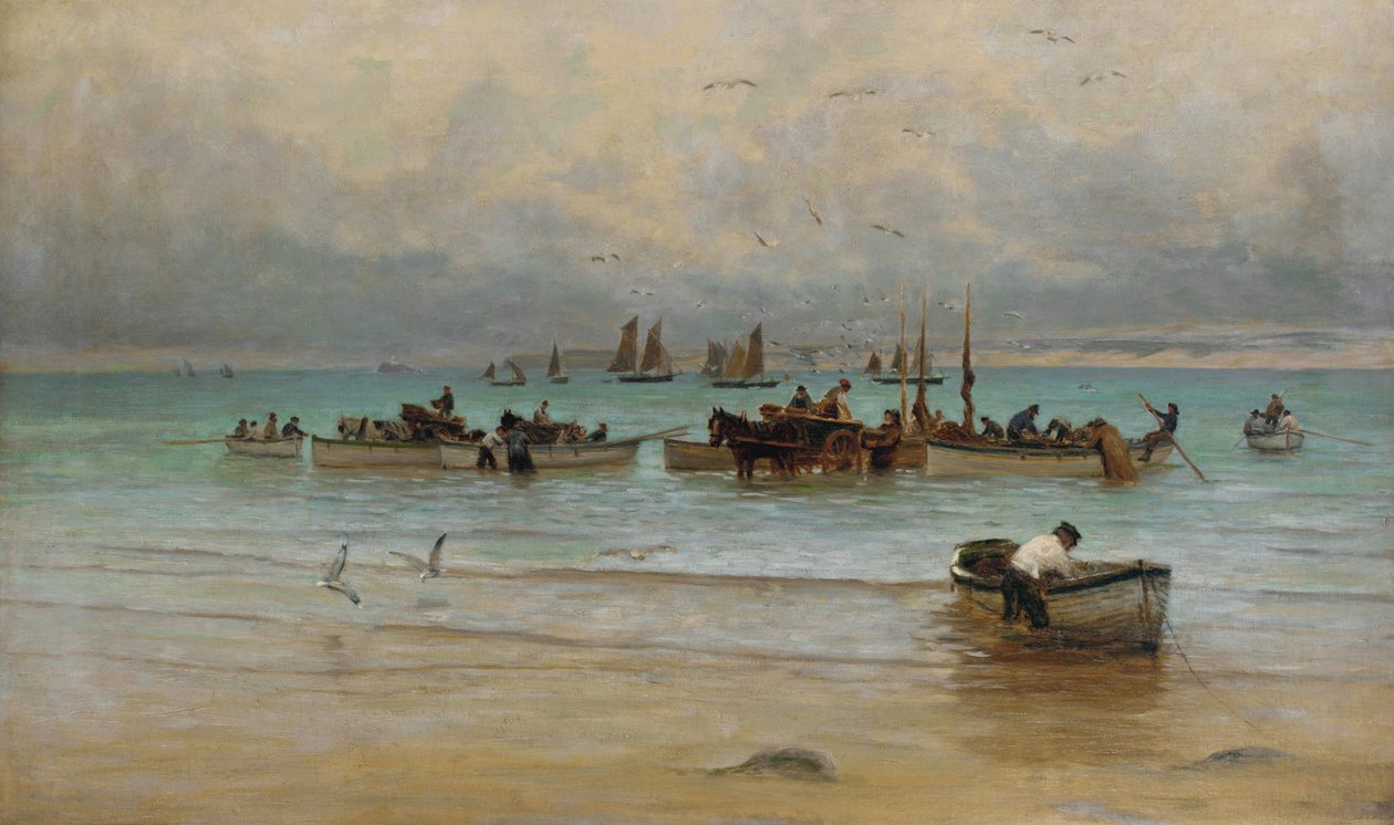 Carregando peixes na maré baixa, St. Ives de William Banks Fortescue