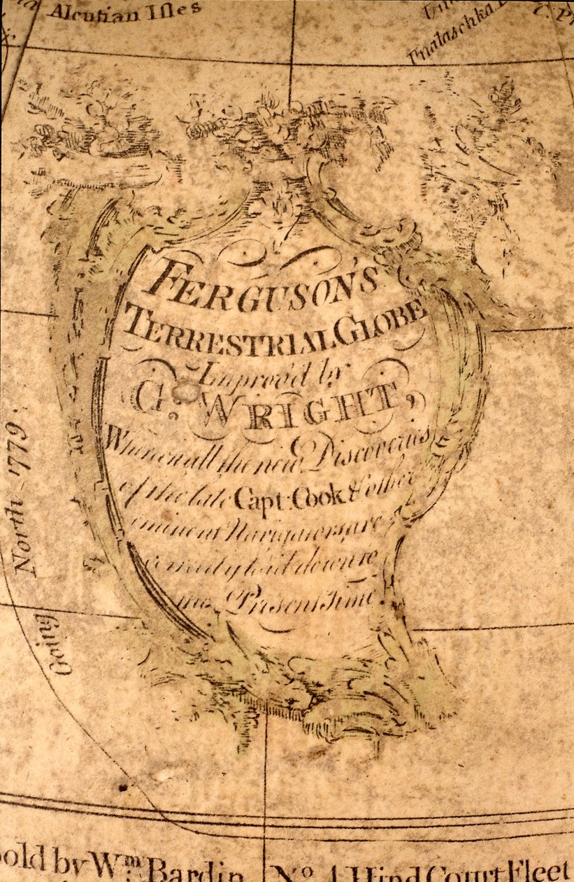 Cartela no Oceano Pacífico Norte, c.1795 (papel machê, placa de cobre gravada, latão, madeira, papel) de William Bardin