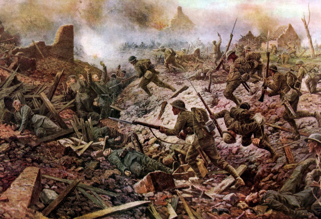 Os Territoriais de Londres em Pozières durante a Batalha do Somme de William Barnes (after) Wollen