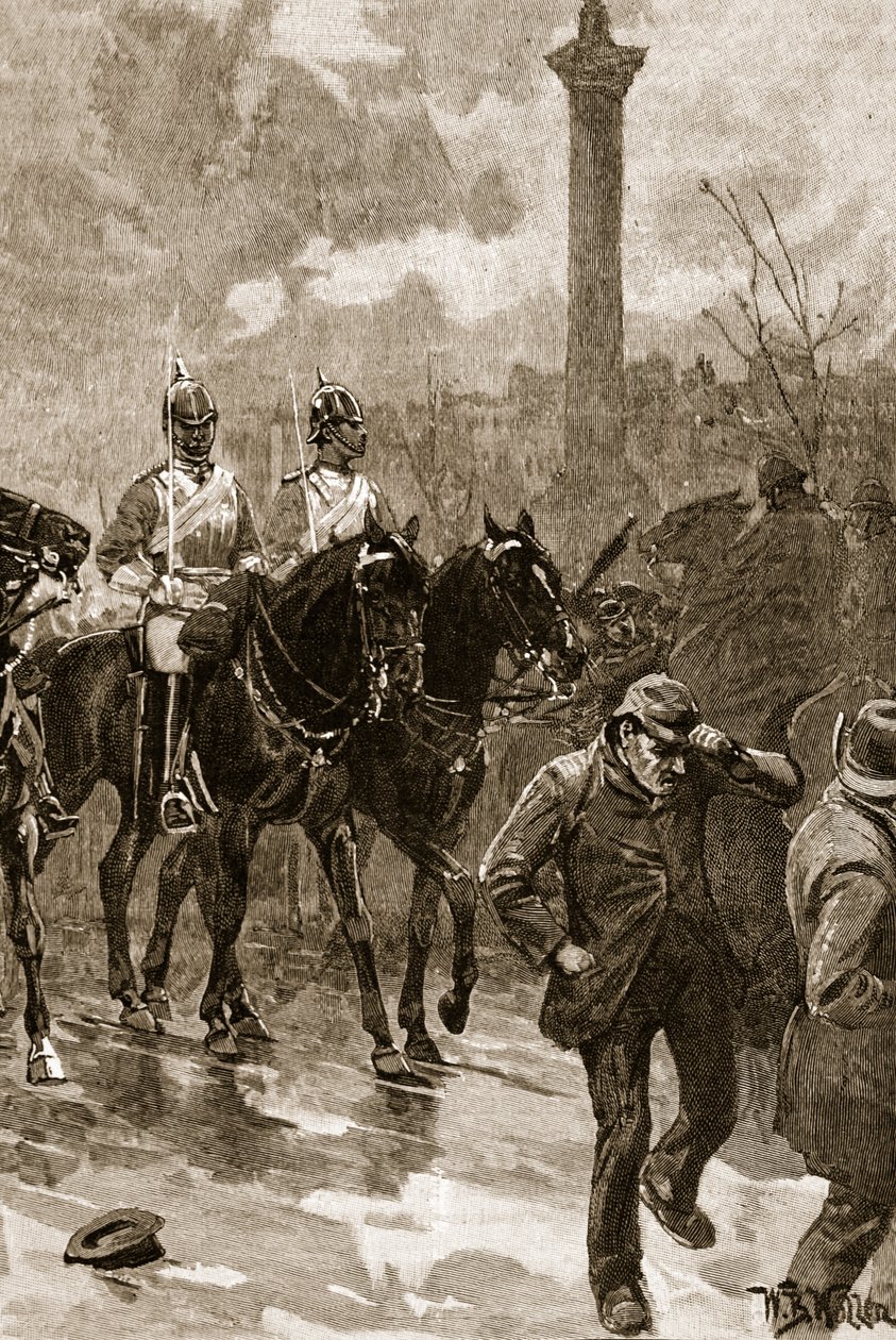 Domingo sangrento: Os guardas da vida segurando Trafalgar Square, 1887, ilustração de &39;História Ilustrada de Cassell da Inglaterra&39; (foto sépia) de William Barnes Wollen