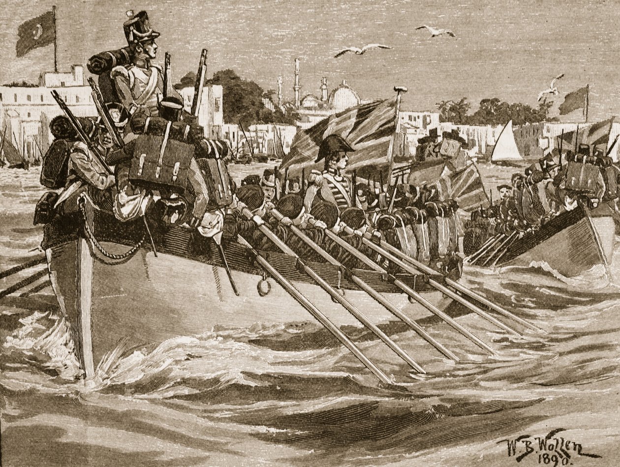 Partida das tropas britânicas de Alexandria, 1807, ilustração de &39;História Ilustrada de Cassell da Inglaterra&39; (foto sépia) de William Barnes Wollen