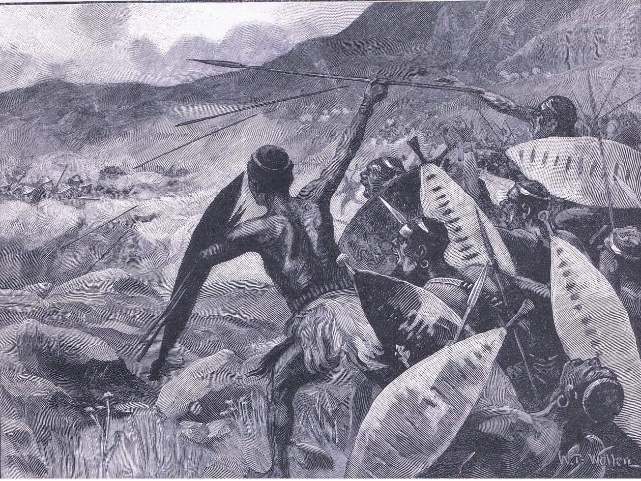 Lutando nas colinas de Matoppo: carga do Matabele, ilustração deCassells História da Inglaterra, 1900s de William Barnes Wollen
