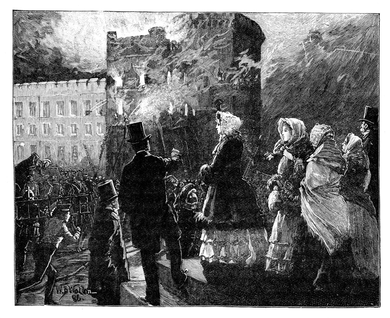 Incêndio na torre Prince of Waless, Castelo de Windsor, c1850s, 1888 de William Barnes Wollen