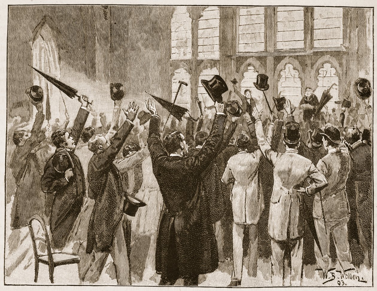 Encontro de Jingoes em Guildhall, Londres, 1878, ilustração de &39;História Ilustrada de Cassell da Inglaterra&39; (foto sépia) de William Barnes Wollen