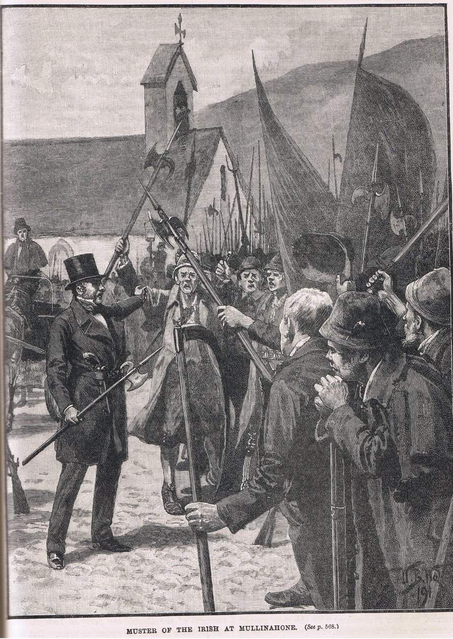 Padrão dos irlandeses em Mullinahone, ilustração da "História ilustrada da Inglaterra" de Cassell, publicada em 1910 de William Barnes Wollen