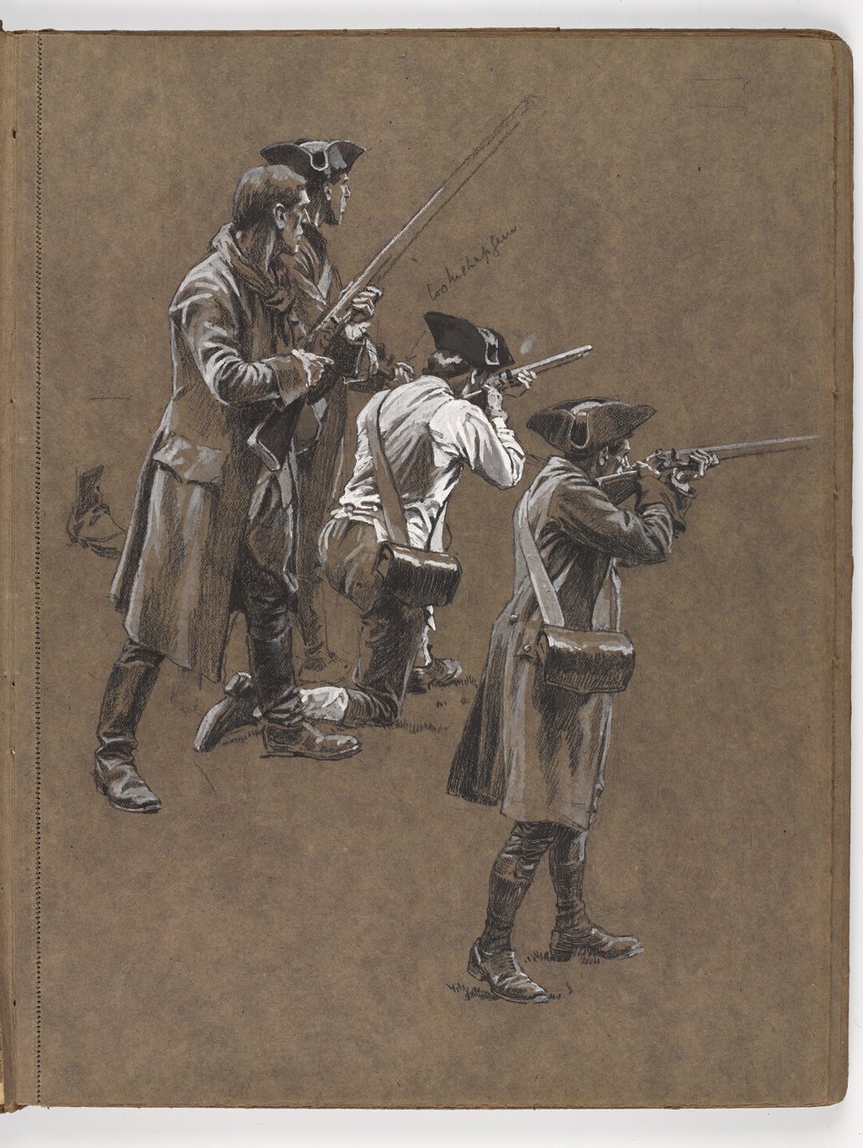 Estudo para a pintura a óleo de William Barns Wollen, A Batalha de Lexington 1775 de William Barnes Wollen