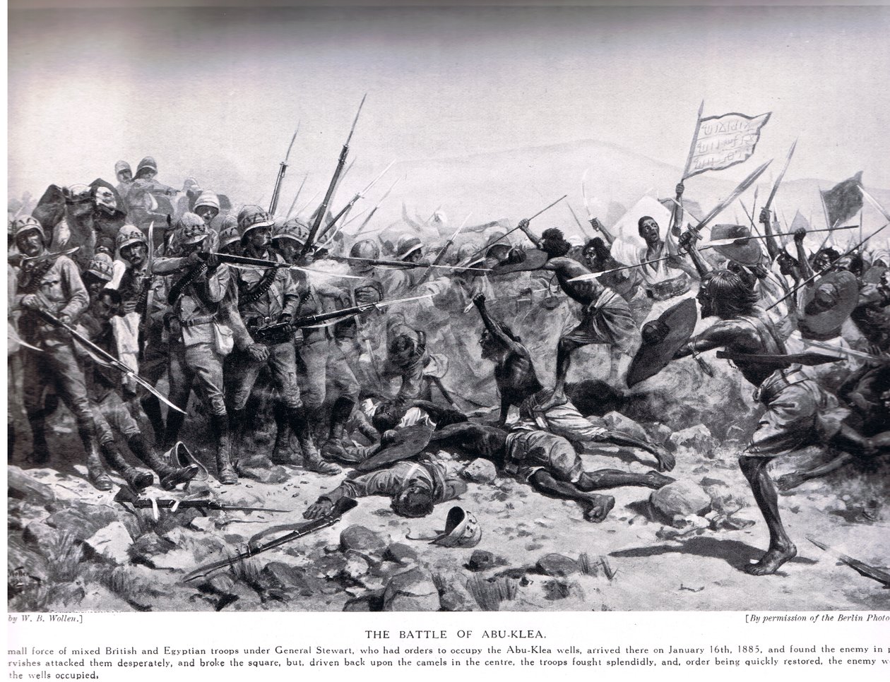 A Batalha de Abu Klea, 17 de janeiro de 1885, ilustração de "Hutchinsons História das Nações", c.1910 de William Barnes Wollen
