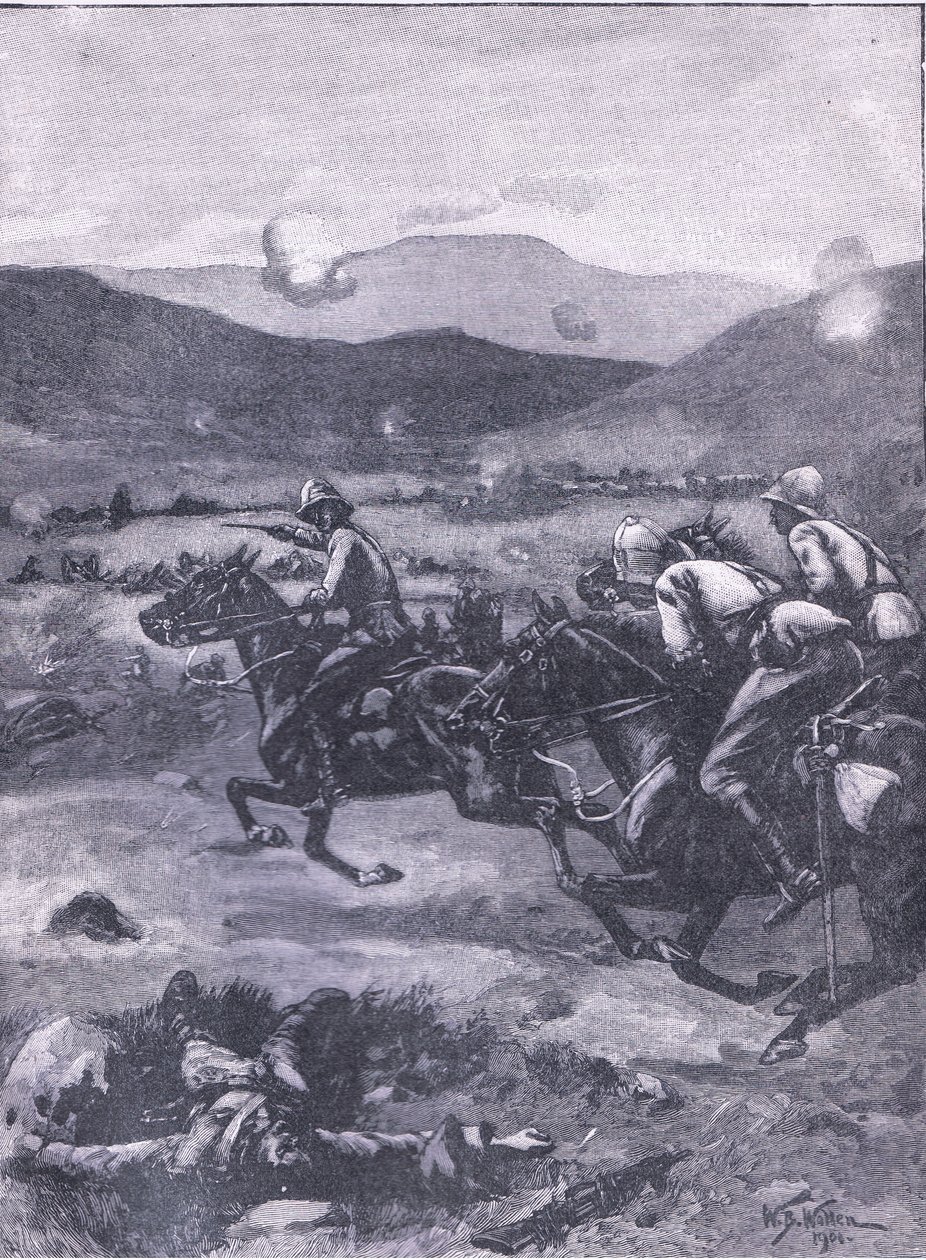 A Batalha de Colenso: Lietanant Roberts galopando para recuperar o desastre para as armas., Ilustração fromCassells History of England, 1900s de William Barnes Wollen