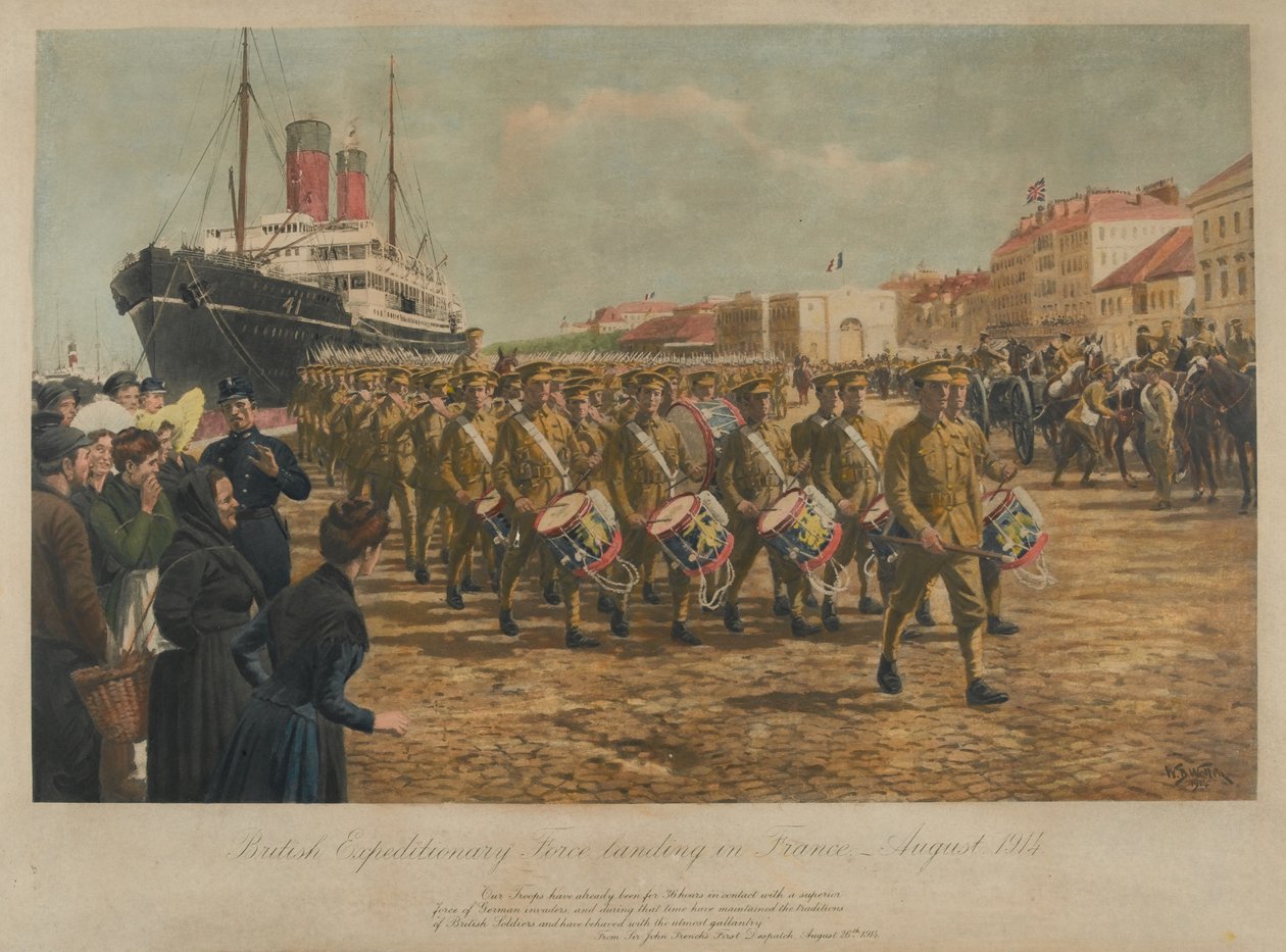 A Força Expedicionária Britânica Desembarcando na França, agosto de 1914 de William Barnes Wollen