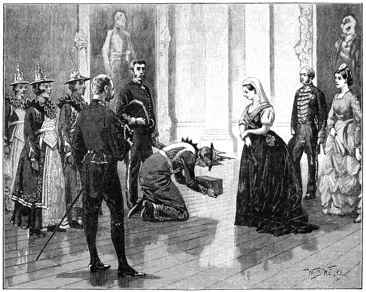 A rainha que recebe a embaixada da Birmânia, em meados do século XIX, em 1900. de William Barnes Wollen