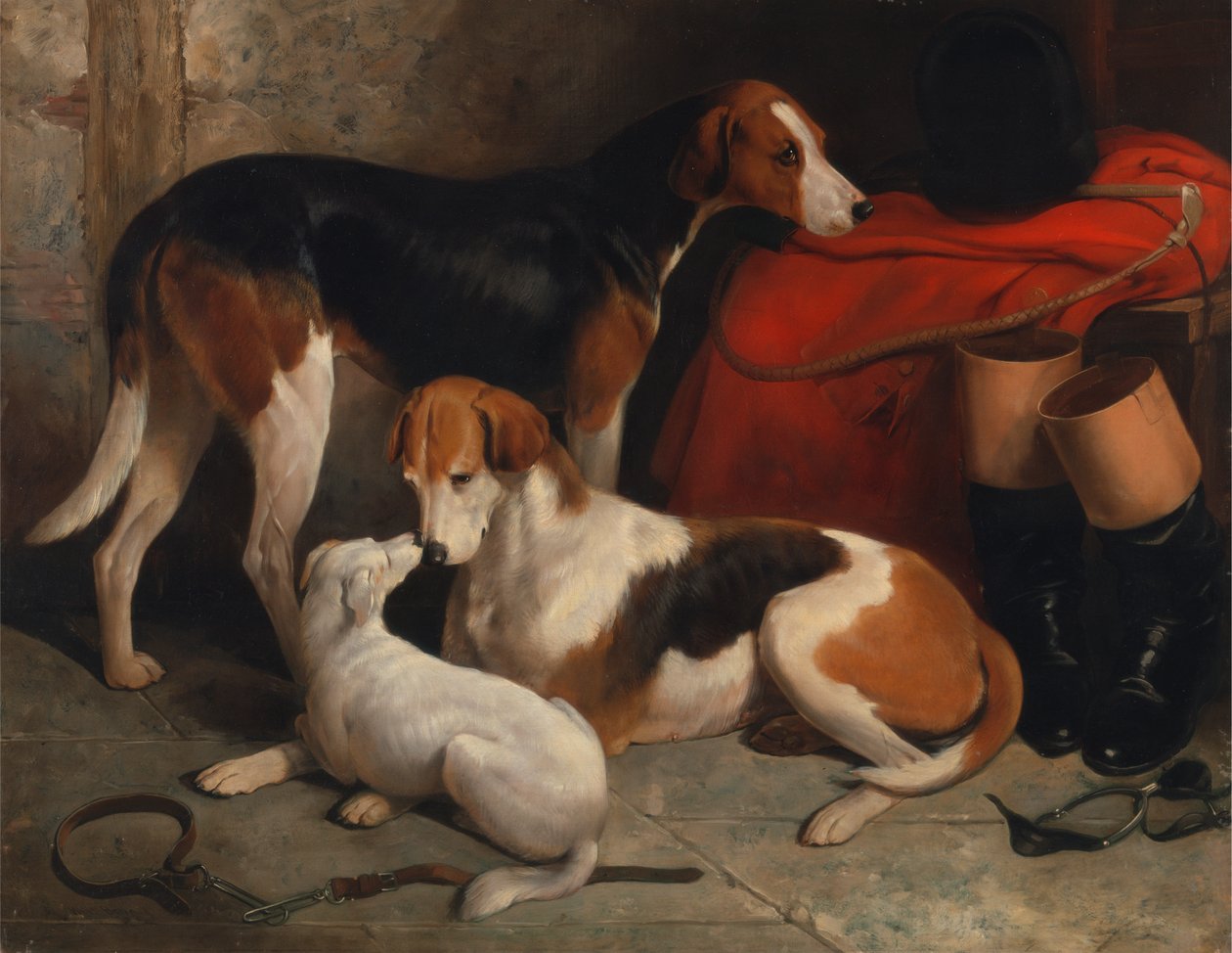 Um par de Foxhounds com um Terrier, propriedade de Lord Henry Bentinck de William Barraud