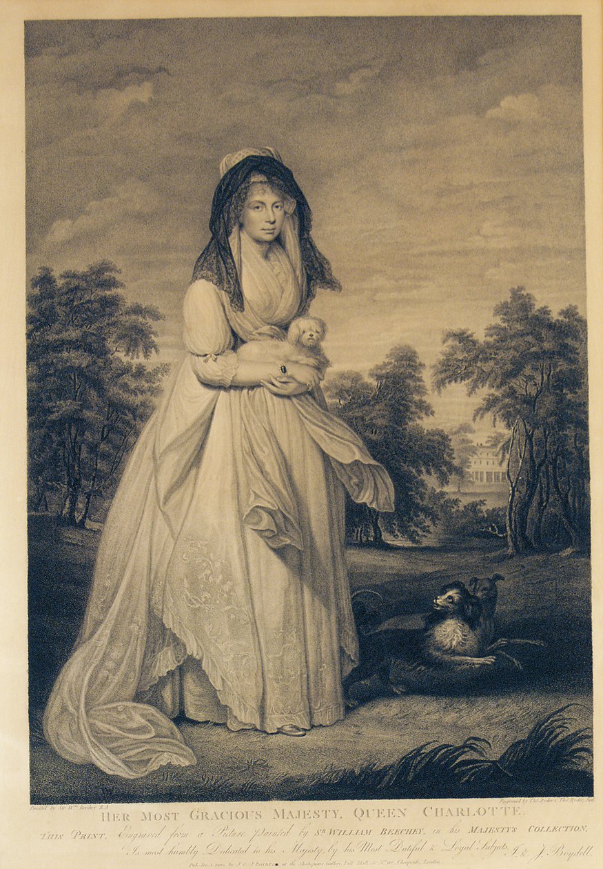 Sua mais graciosa majestade, a rainha Charlotte, gravada por Thomas Ryder e Thomas Ryder Jr., 1804 de William Beechey