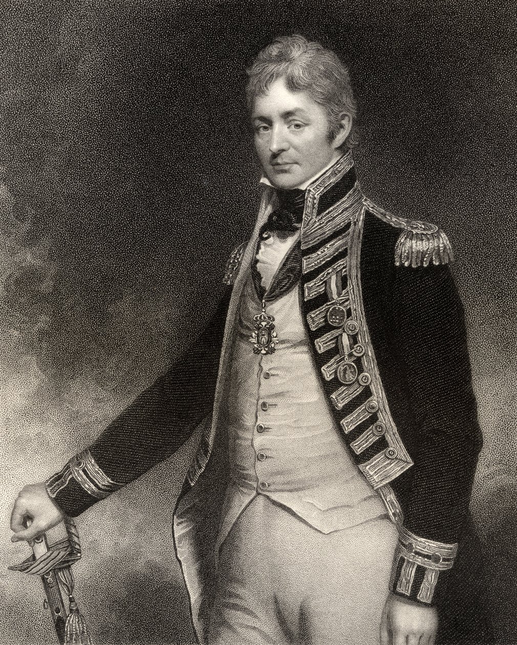 Sir Thomas Troubridge, 1º Baronete, gravado por W. Holl, da &39;National Portrait Gallery, volume IV&39;, publicado c.1835 de William Beechey