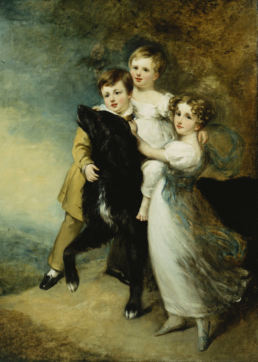 Três filhos com um cachorro em uma paisagem, de William Beechey