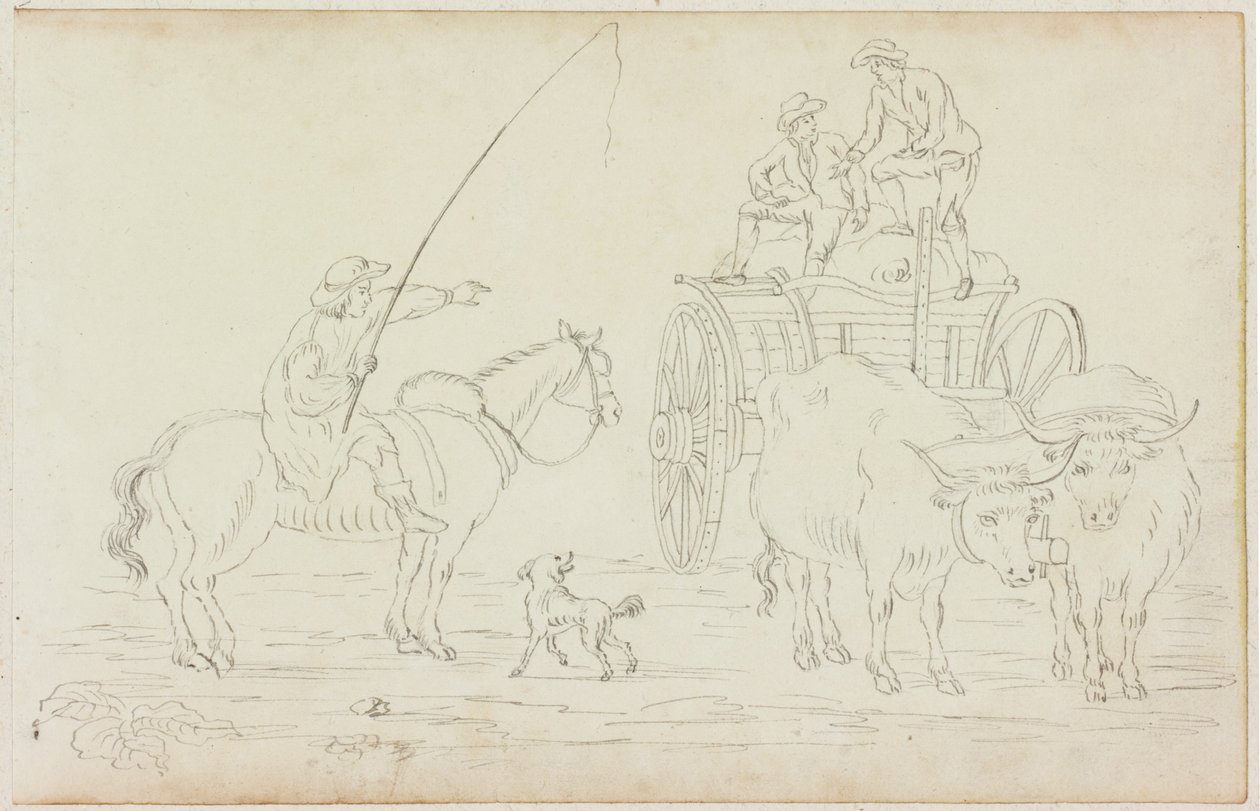 Oxcart Bloqueando o Caminho (lápis sobre papel (em papel com M754)) de William Beilby