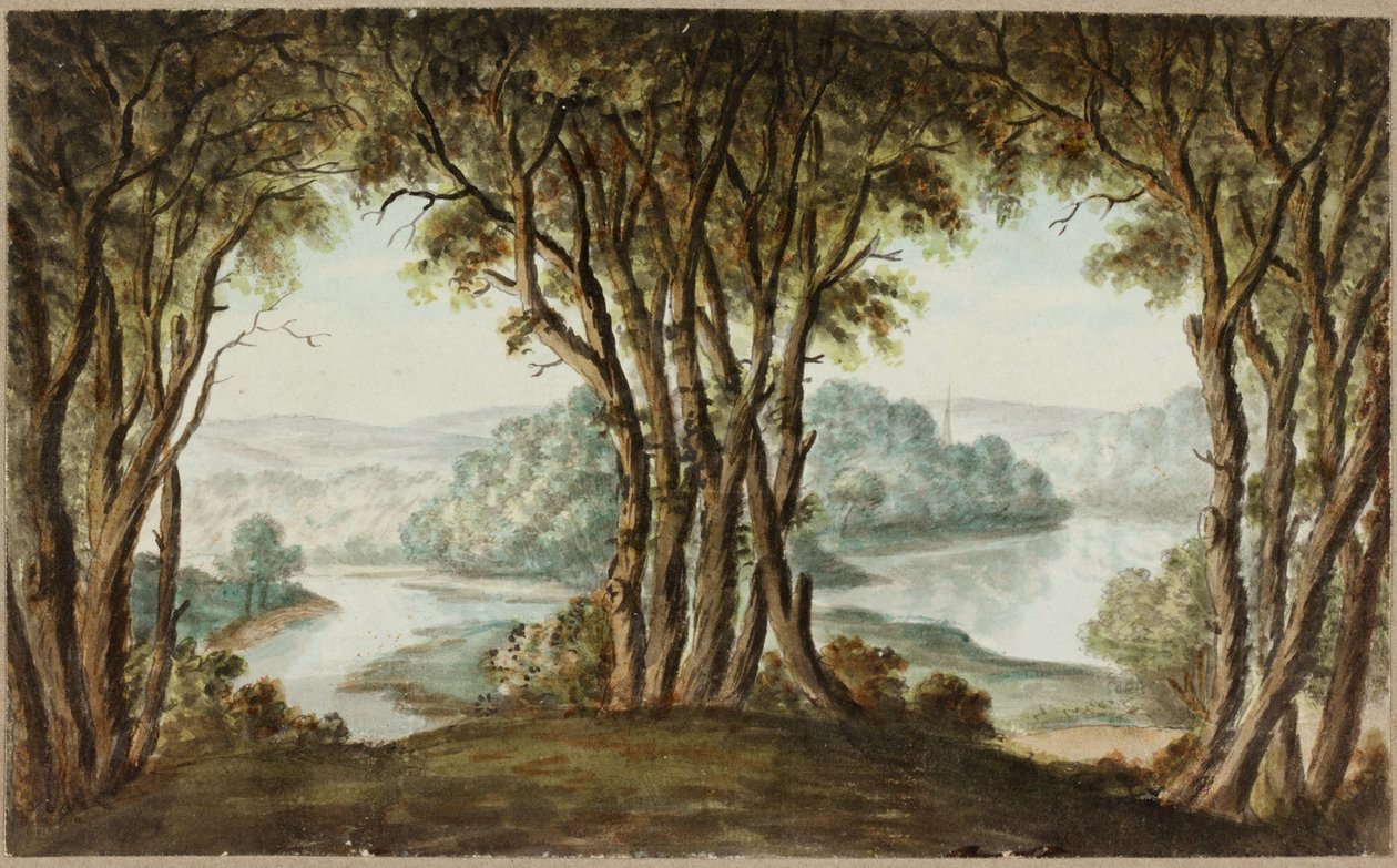 Paisagem do rio vista através das árvores de William Beilby