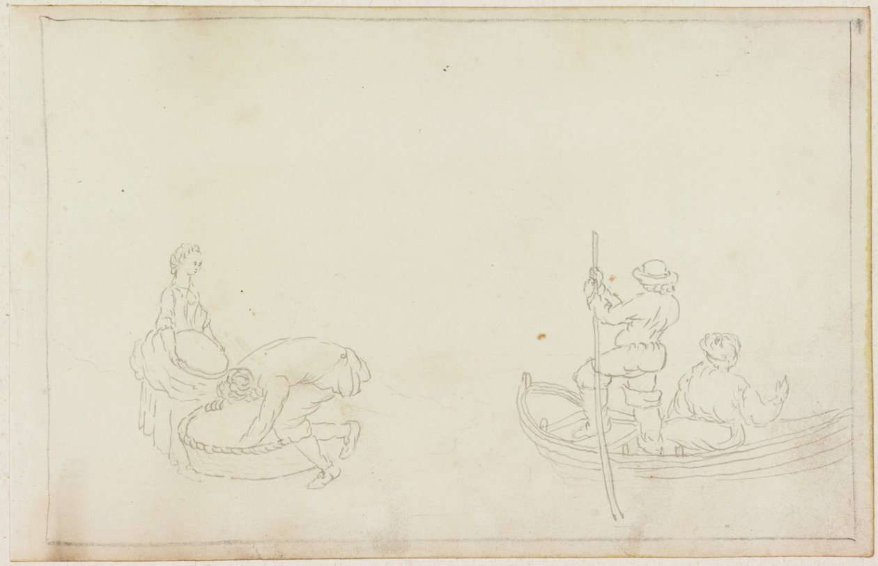 Dois Bargemen e Homem e Mulher com Cesto (lápis sobre papel (em papel com M749)) de William Beilby