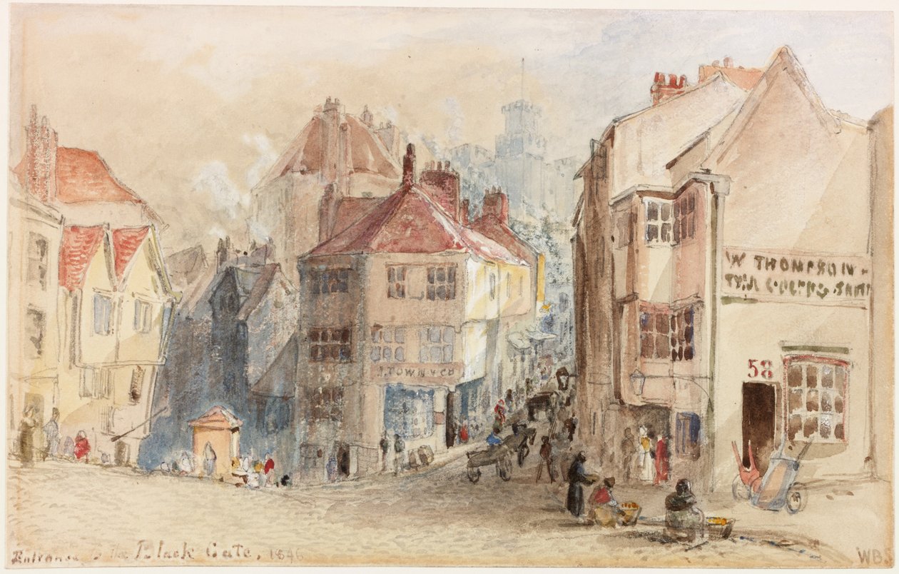 Entrada para o Portão Negro, Newcastle (bodycolour) de William Bell Scott