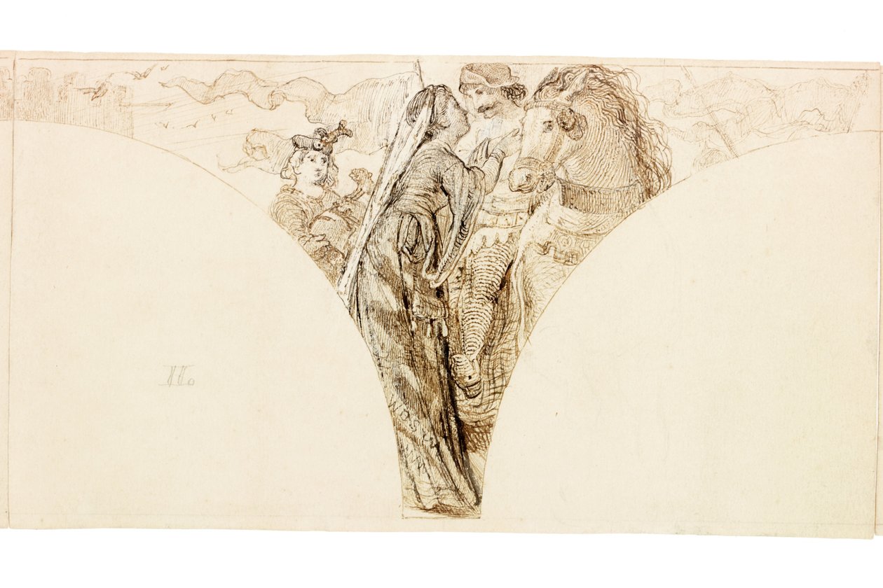 Esboço para Mural no Wallington Hall (bodycolour) de William Bell Scott